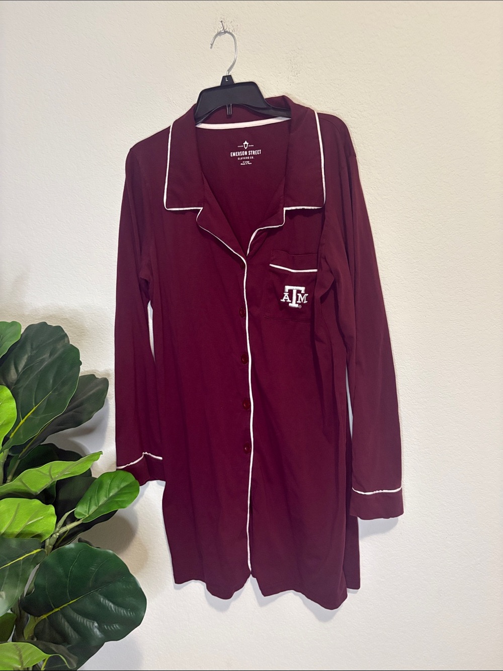 Women's Maroon Pajama Nightshirt with White Piping - Texas A&M Aggies XL